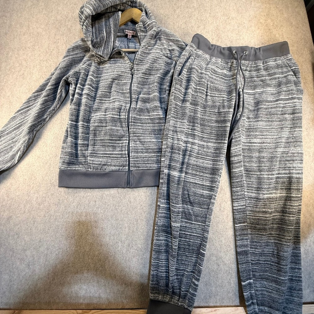 Juicy Couture Grey Space Dye Tracksuit Set Zip Hoodie M Jogger Pants S Womens